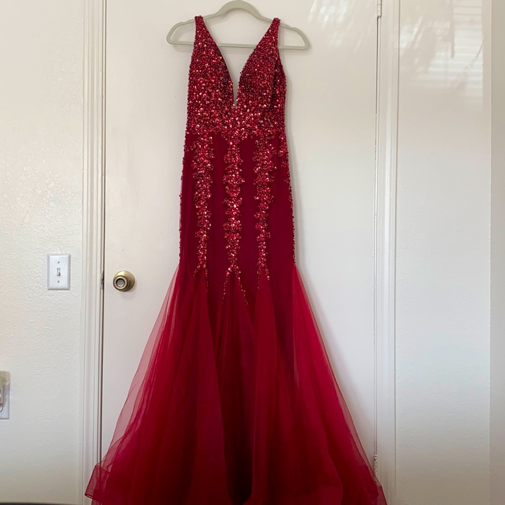 Jovani Burgundy Prom Dress
